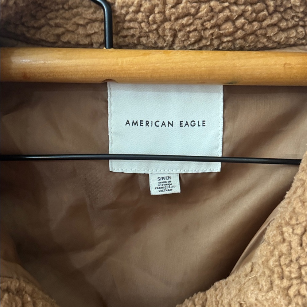 AE Sherpa Jacket Small American Eagle Brown Teddy Shacket S Tan Pocket Coat - Picture 6 of 7